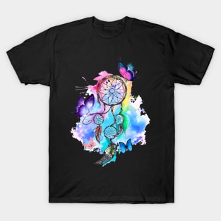 Colorful Butterflies around DreamCatcher T-Shirt